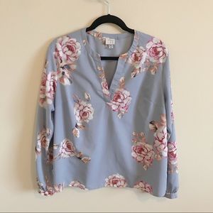 A New Day | Floral Print Popover Blouse